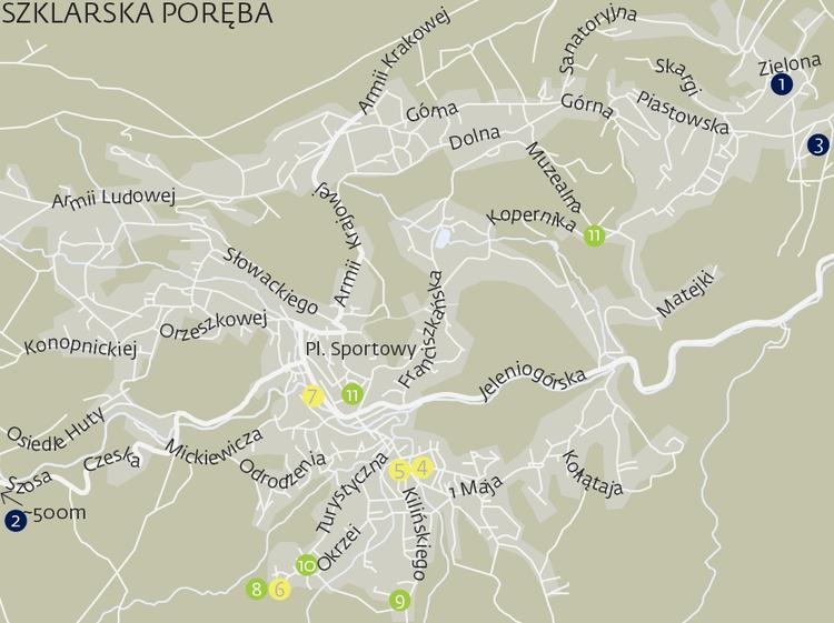 Mapa Szklarskiej Poręby z zaznaczonymi atrakcjami