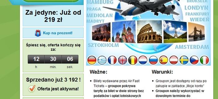 Oferta na bilety lotnicze w serwisie Groupon