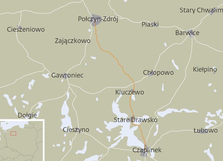 Mapa trasy z Czaplinka do Połczyna Zdrój
