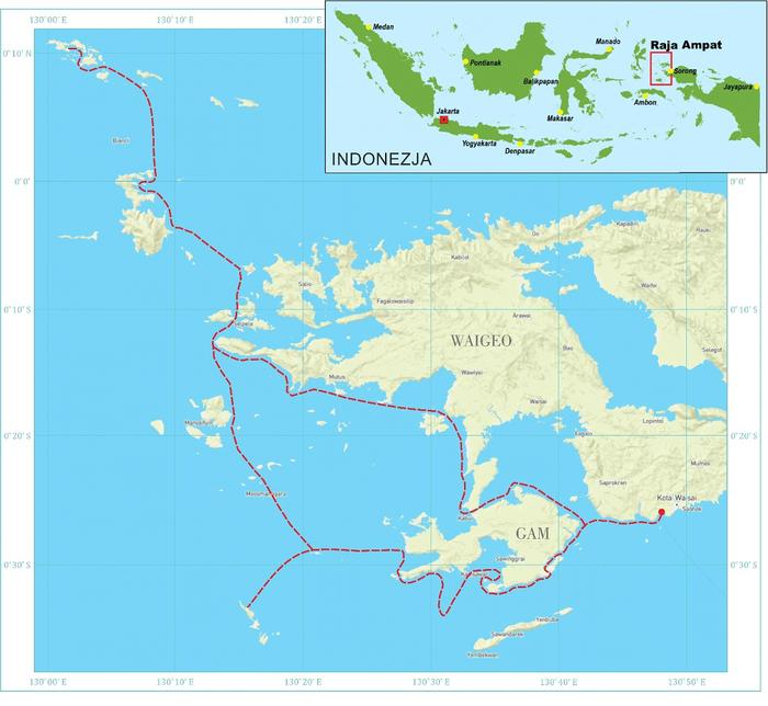 Mapa podróży po Raja Ampat