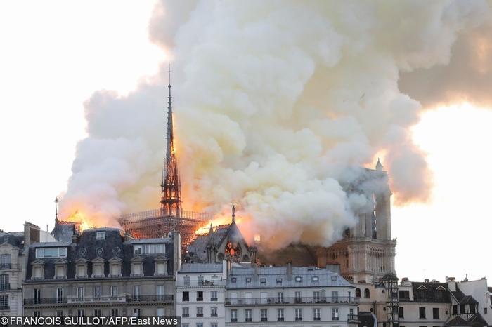 Płonąca Katedra Notre-Dame w Paryżu