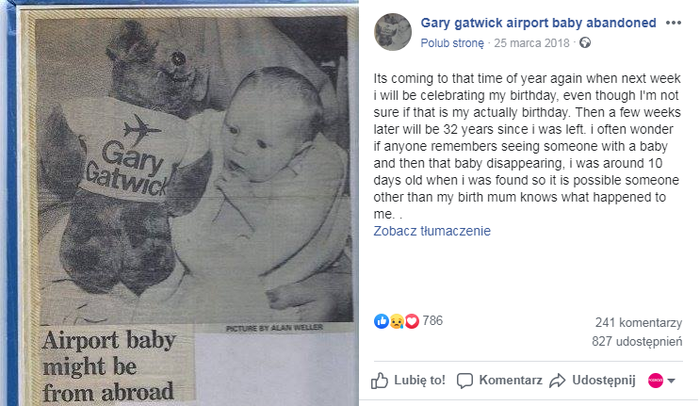 Gary Gatwick - porzucone niemowlę