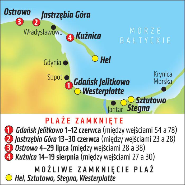 Mapa zamkniętych plaż nad Bałtykiem