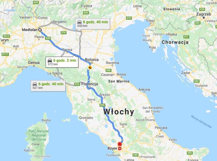 Trasa z Mediolanu do Rzymu